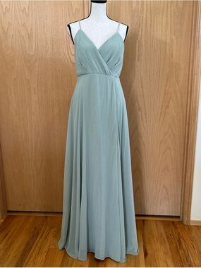 Birdy Grey KAIA DRESS CHIFFON SAGE Green Women’s Small Lined V Neck Wedding Maxi
